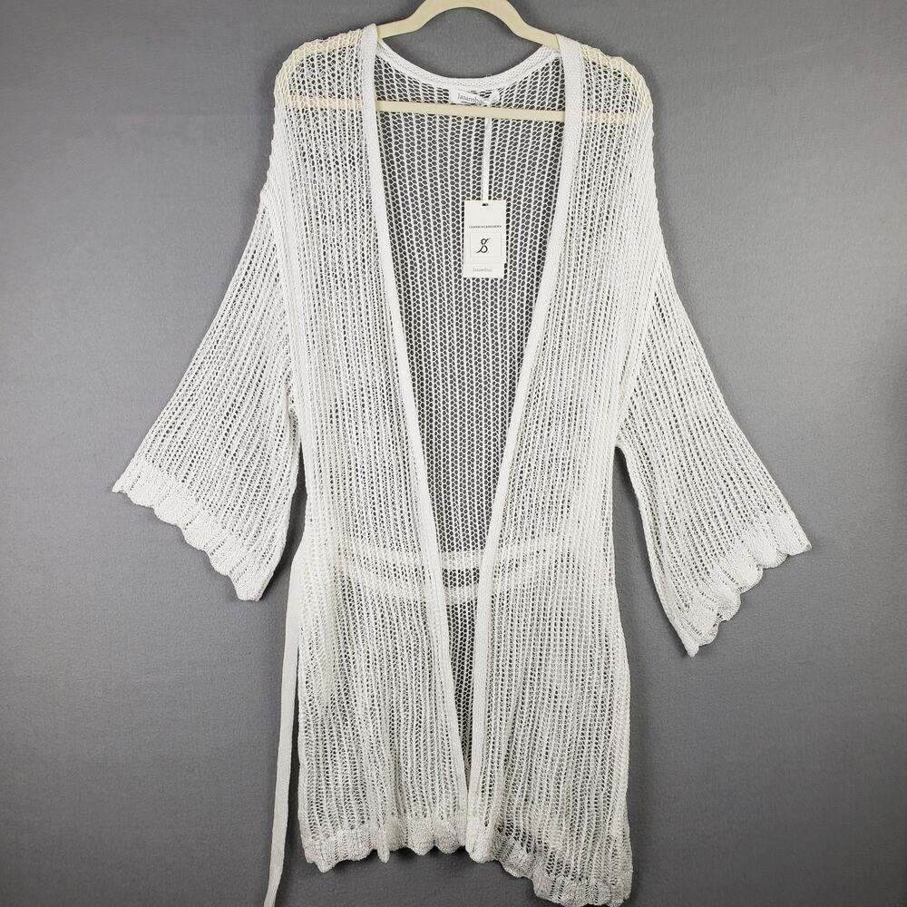 Jasambac Size XL Open Knit Robe Sweater White Swim Cover Beach Vacation Coastal
